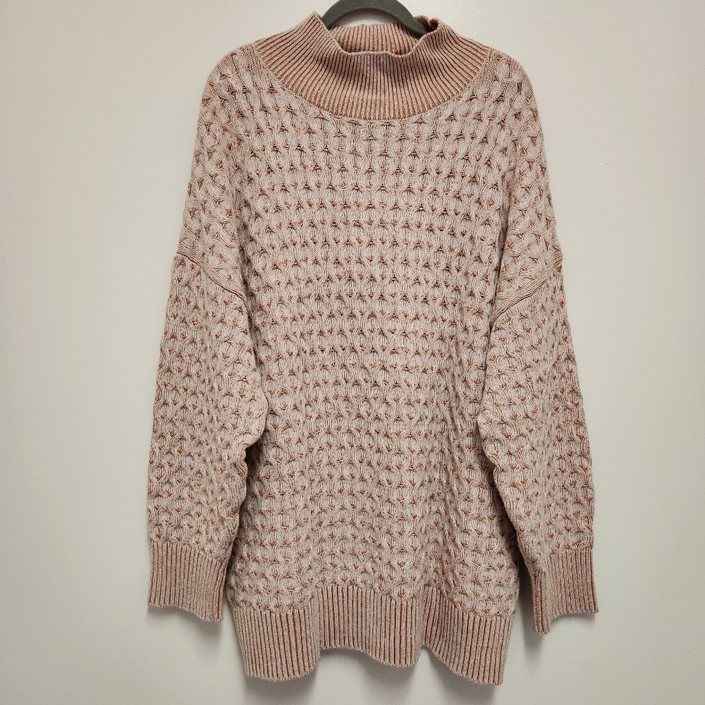 Knox Rose Chunky Knit Sweater Women Size XXL Mock Neck Cream Rust Orange